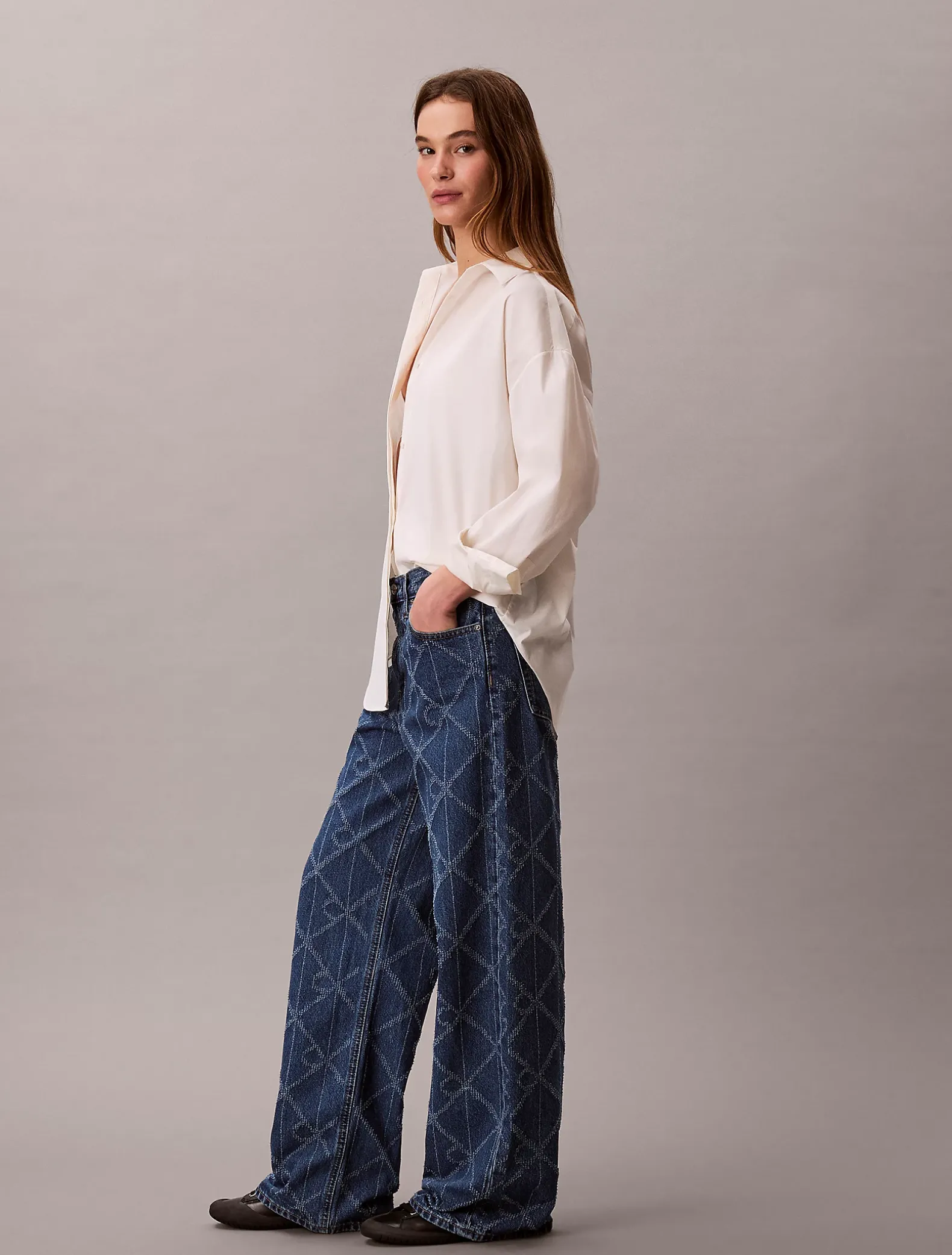 Allover Monogram Low Rise Baggy Jeans