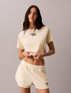 Badstoffen cropped top met korte mouwen