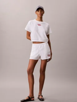 Badstoffen cropped top met korte mouwen