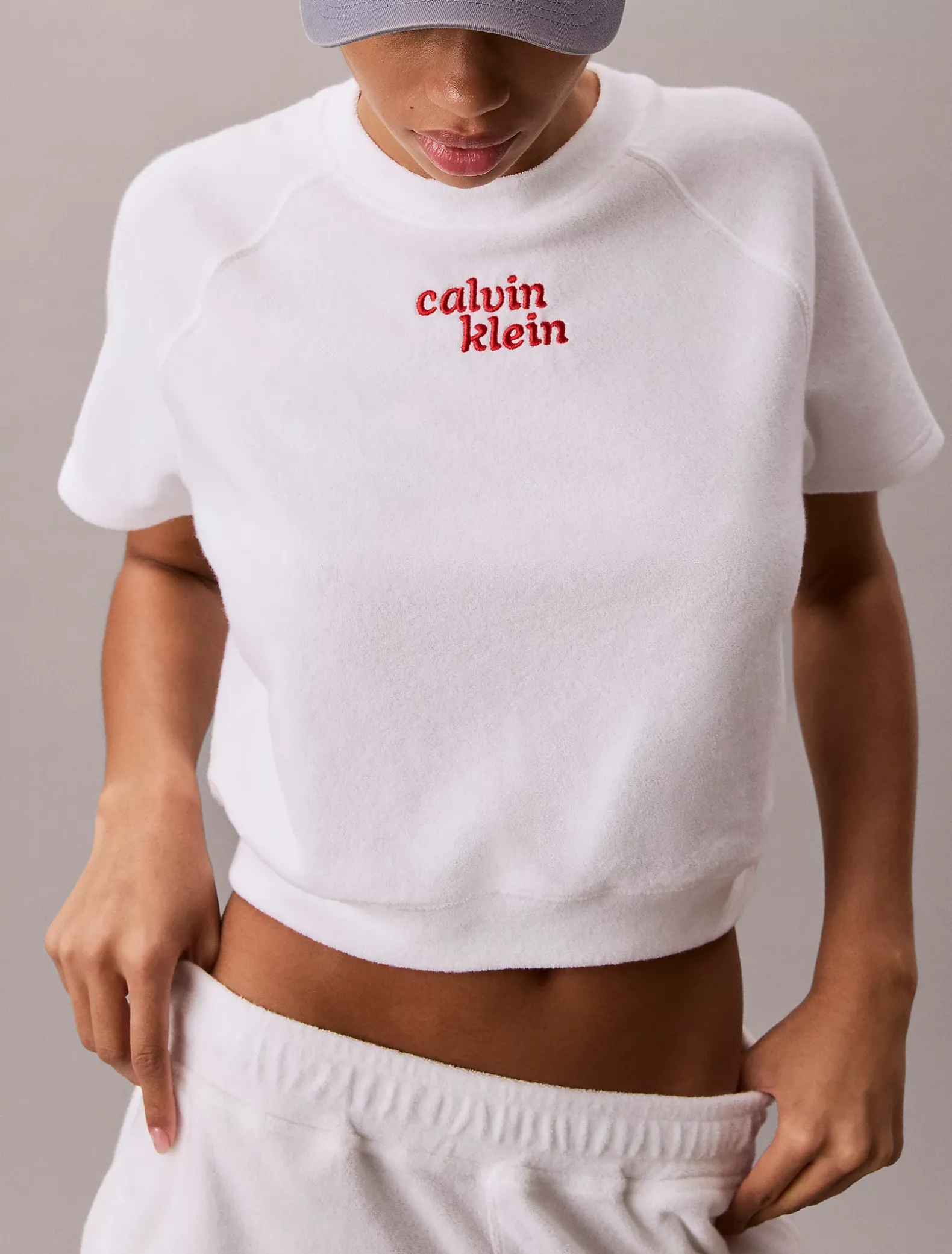 Badstoffen cropped top met korte mouwen