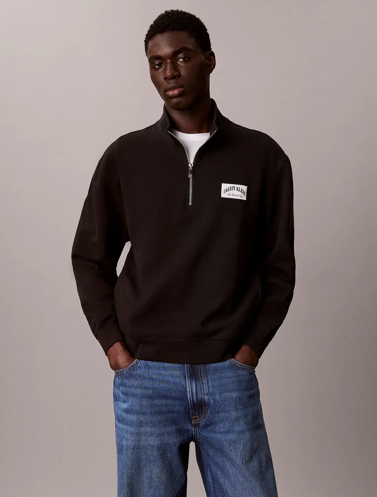 Badstofkatoenen sweatshirt met kwartrits