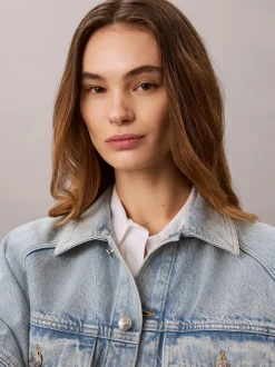 Boxy denimjack met logotape