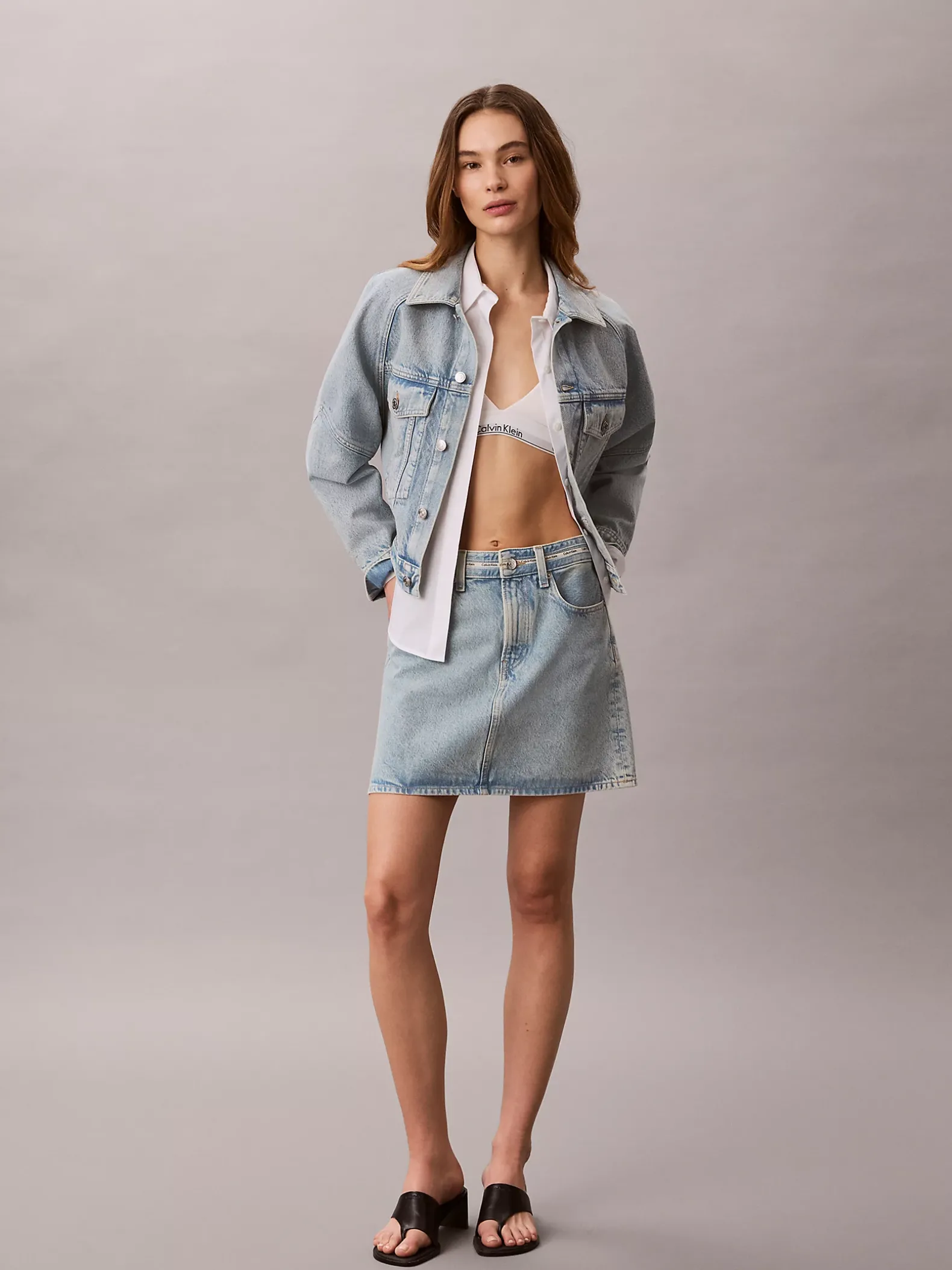 Boxy denimjack met logotape