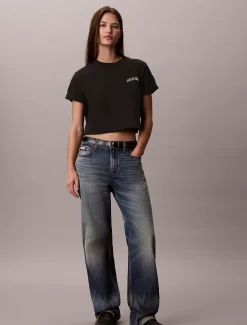 Boxy T-shirt met geborduurd logo