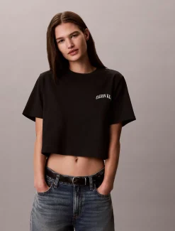 Boxy T-shirt met geborduurd logo