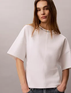 Boxy T-shirt van jacquard met logo