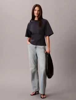 Boxy T-shirt van jacquard met logo