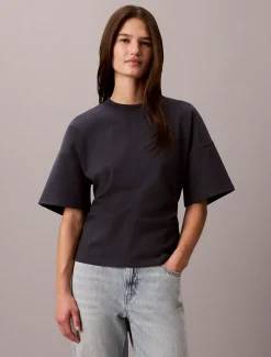 Boxy T-shirt van jacquard met logo