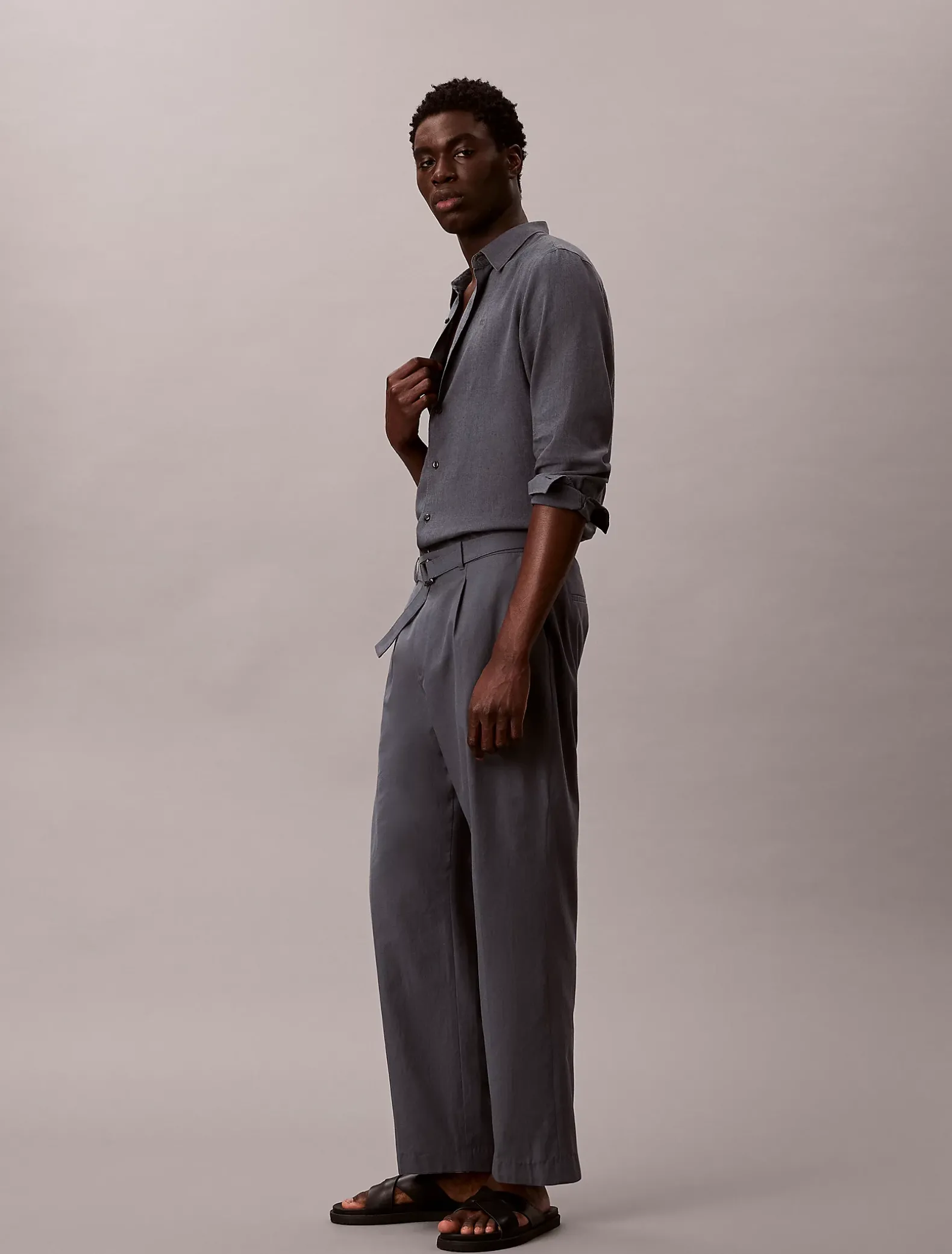 Broek met riem van katoen lyocell