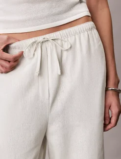 Broek met wijde pijpen van linnenmix