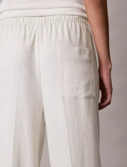 Broek met wijde pijpen van linnenmix