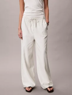 Broek met wijde pijpen van linnenmix