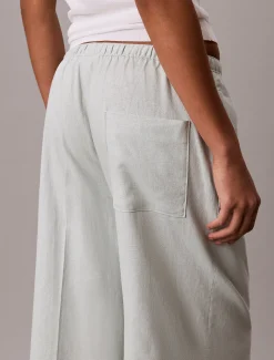 Broek met wijde pijpen van linnenmix