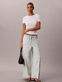 Broek met wijde pijpen van linnenmix