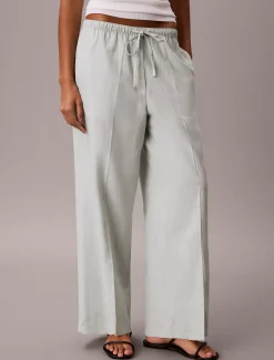 Broek met wijde pijpen van linnenmix