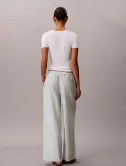 Broek met wijde pijpen van linnenmix