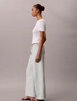 Broek met wijde pijpen van linnenmix
