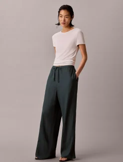 Broek met wijde pijpen van linnenmix