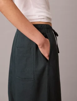 Broek met wijde pijpen van linnenmix