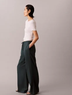 Broek met wijde pijpen van linnenmix