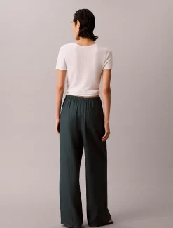 Broek met wijde pijpen van linnenmix