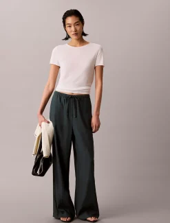 Broek met wijde pijpen van linnenmix