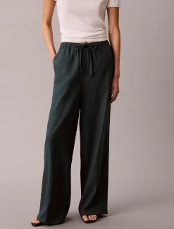 Broek met wijde pijpen van linnenmix