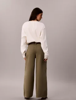 Broek met wijde pijpen van twillkatoen