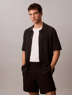 Button-down overhemd van katoen mesh