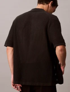 Button-down overhemd van katoen mesh