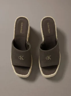 Canvas espadrille sandalen met sleehak