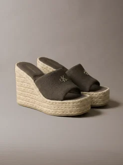 Canvas espadrille sandalen met sleehak