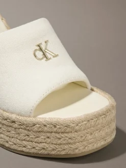 Canvas espadrille sandalen met sleehak