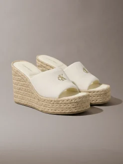 Canvas espadrille sandalen met sleehak