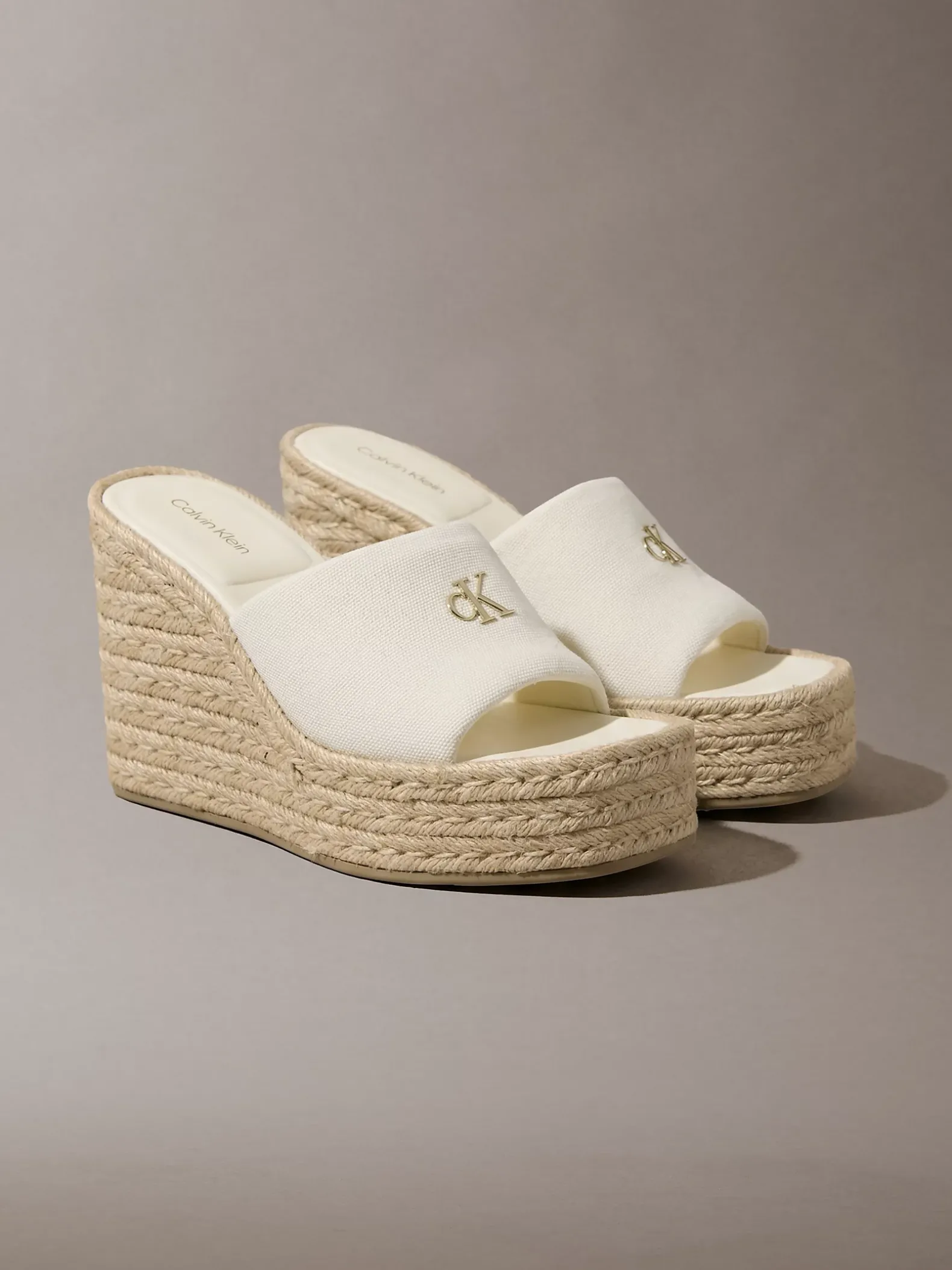 Canvas espadrille sandalen met sleehak
