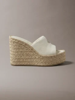 Canvas espadrille sandalen met sleehak