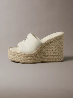 Canvas espadrille sandalen met sleehak