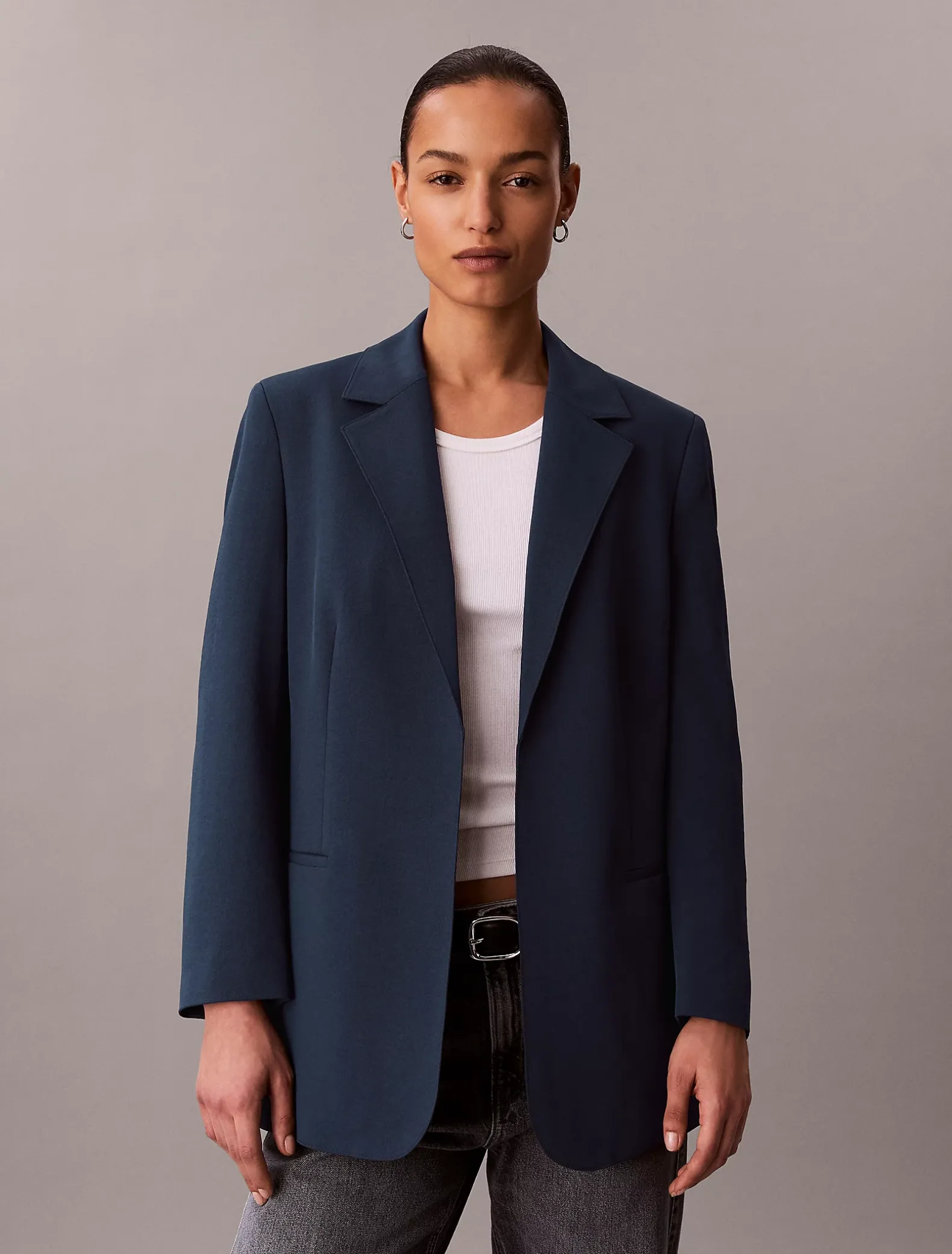 Casual twill blazer met riem