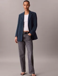 Casual twill blazer met riem