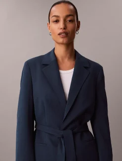 Casual twill blazer met riem