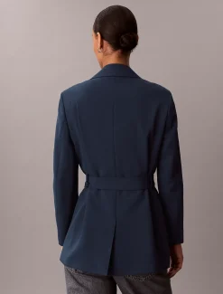 Casual twill blazer met riem