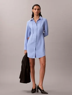 Casual twill mini-shirtjurk met lange mouwen