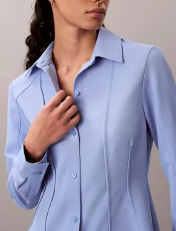 Casual twill mini-shirtjurk met lange mouwen