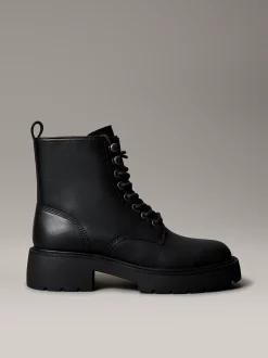 Chunky leren veterlaarzen met hak