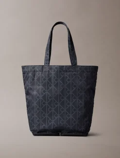 Compacte nylon tote bag met print en logo embleem