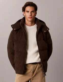 Corduroy donzen pufferjack met capuchon