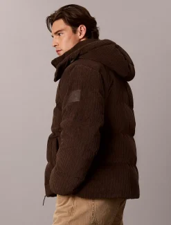 Corduroy donzen pufferjack met capuchon
