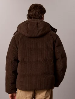 Corduroy donzen pufferjack met capuchon