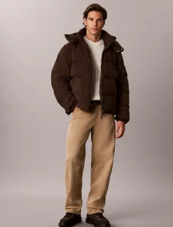 Corduroy donzen pufferjack met capuchon