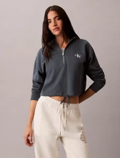 Cropped badstoffen hoodie met monologo